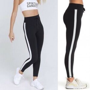 Spiritual Gangster Leggings Black With Glitter Side Stripe Extra Small